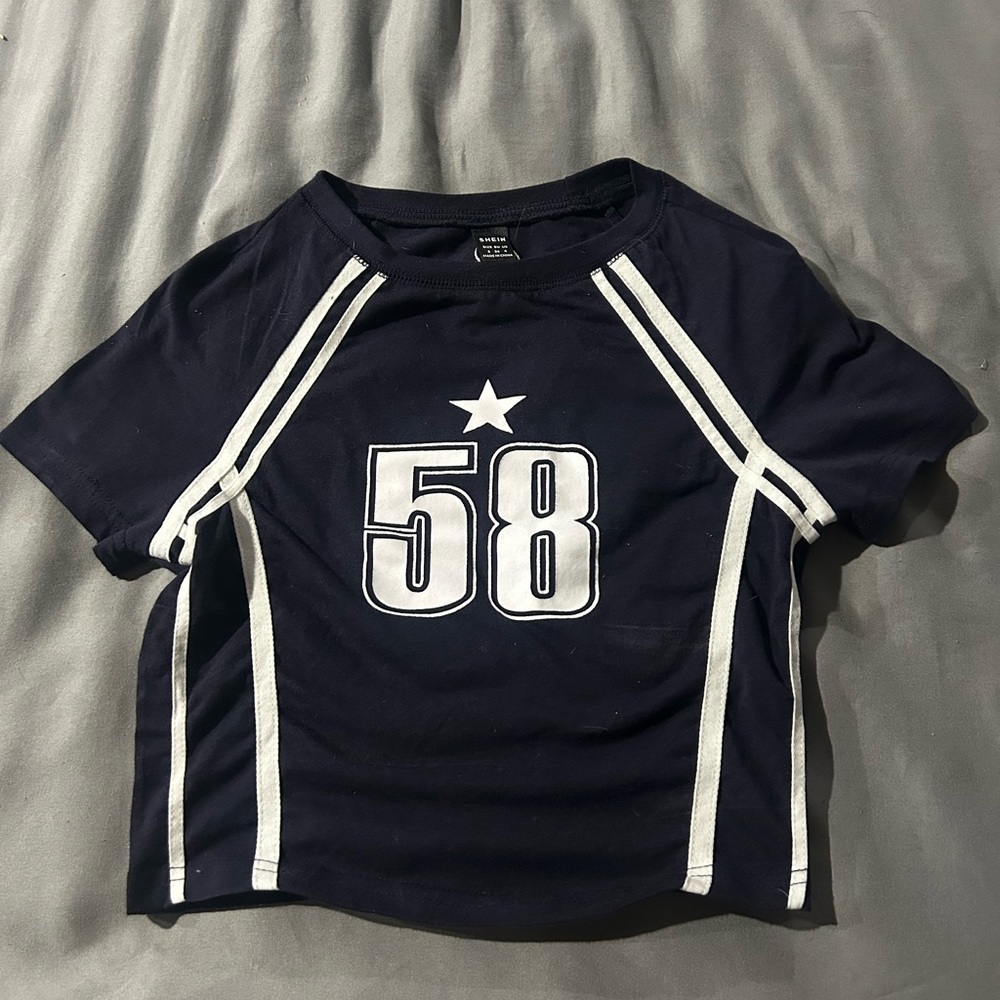 SHEIN Navy Blue Cropped Women’s Jersey with White Accents